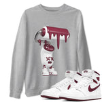1s Metallic Burgundy shirt to match jordans 3D Paint Roller sneaker tees AJ1 Metallic Burgundy SNRT Sneaker Release Tees Unisex Heather Grey 1 T-Shirt