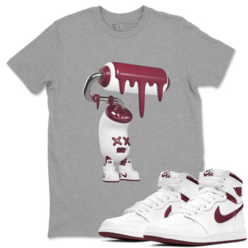 1s Metallic Burgundy shirt to match jordans 3D Paint Roller sneaker tees AJ1 Metallic Burgundy SNRT Sneaker Release Tees Unisex Heather Grey 1 T-Shirt