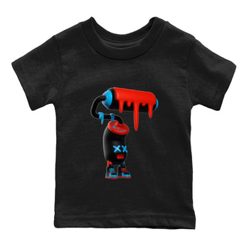 Air Jordan 1 UNC to Chicago Sneaker Match Tees 3D Paint Roller Sneaker Tees AJ1 UNC to Chicago Sneaker Release Tees Kids Shirts Black 2