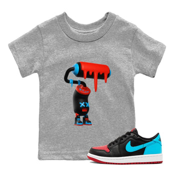 Air Jordan 1 UNC to Chicago Sneaker Match Tees 3D Paint Roller Sneaker Tees AJ1 UNC to Chicago Sneaker Release Tees Kids Shirts Heather Grey 1