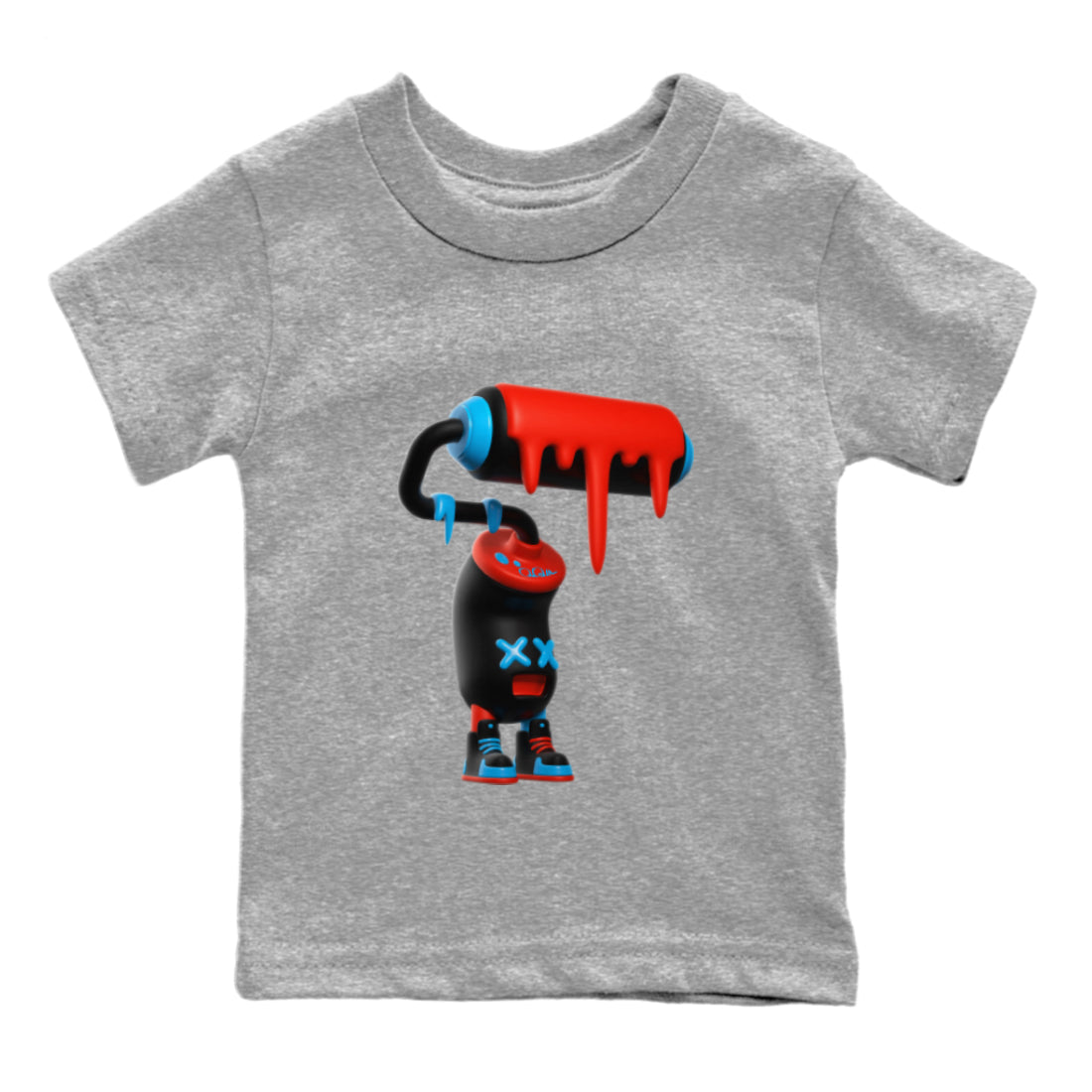 Air Jordan 1 UNC to Chicago Sneaker Match Tees 3D Paint Roller Sneaker Tees AJ1 UNC to Chicago Sneaker Release Tees Kids Shirts Heather Grey 2