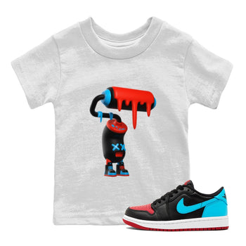 Air Jordan 1 UNC to Chicago Sneaker Match Tees 3D Paint Roller Sneaker Tees AJ1 UNC to Chicago Sneaker Release Tees Kids Shirts White 1