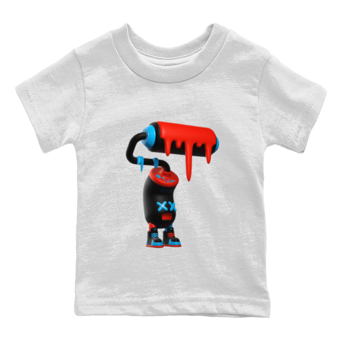 Air Jordan 1 UNC to Chicago Sneaker Match Tees 3D Paint Roller Sneaker Tees AJ1 UNC to Chicago Sneaker Release Tees Kids Shirts White 2