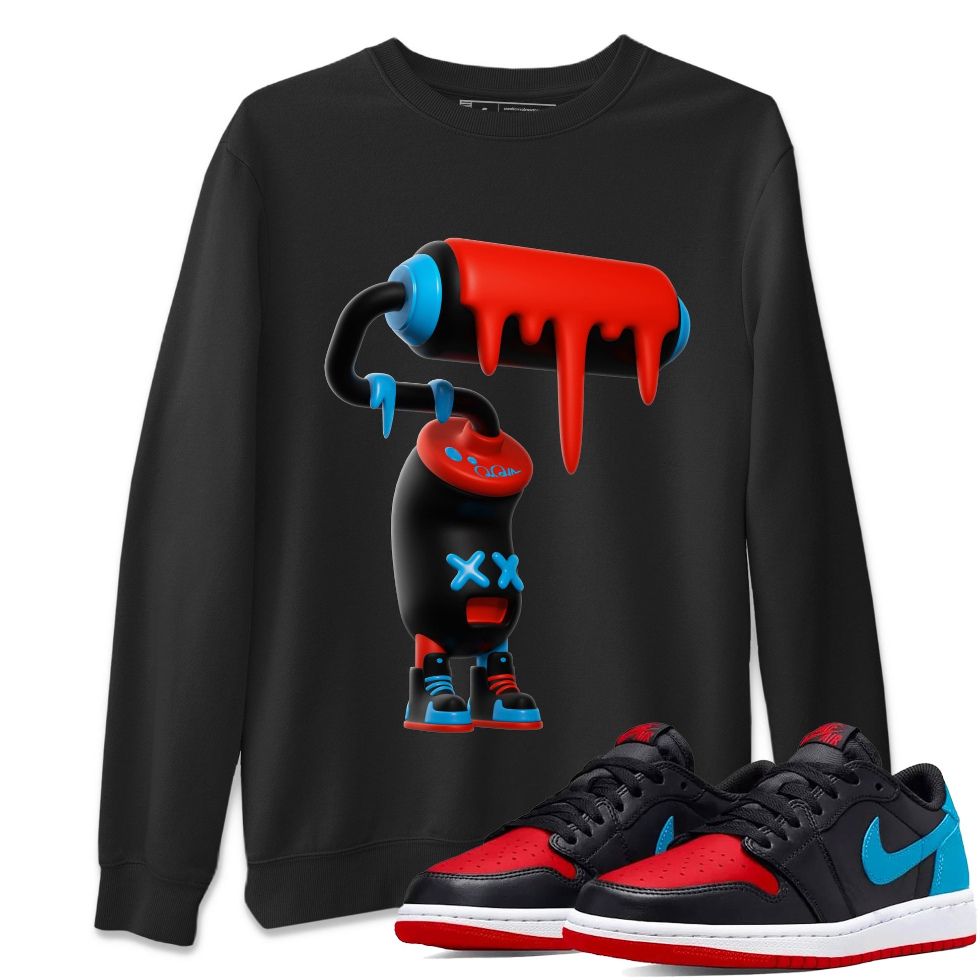 Air Jordan 1 UNC to Chicago Sneaker Match Tees 3D Paint Roller Sneaker Tees AJ1 UNC to Chicago Sneaker Release Tees Unisex Shirts Black 1