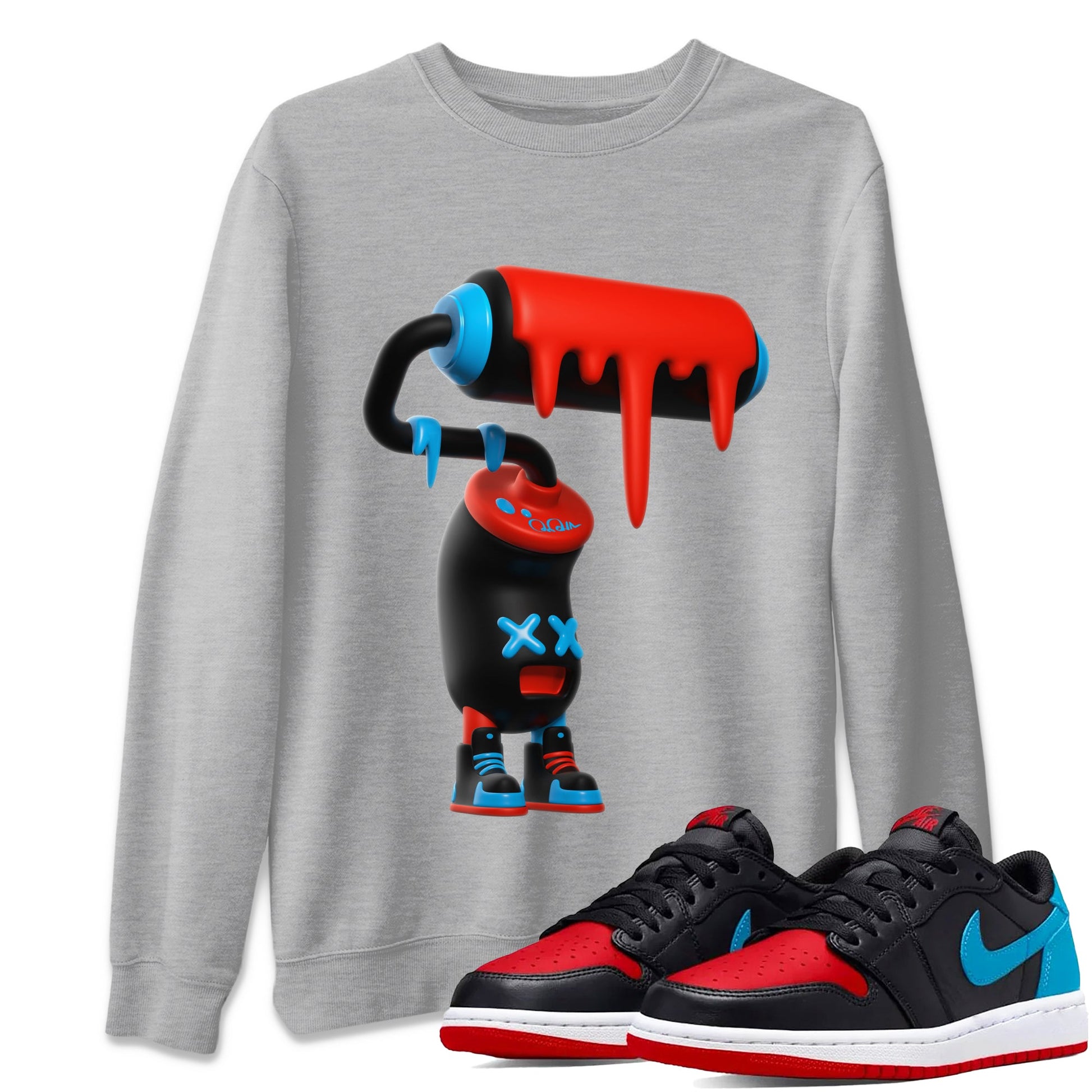 Air Jordan 1 UNC to Chicago Sneaker Match Tees 3D Paint Roller Sneaker Tees AJ1 UNC to Chicago Sneaker Release Tees Unisex Shirts Heather Grey 1