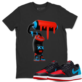Air Jordan 1 UNC to Chicago Sneaker Match Tees 3D Paint Roller Sneaker Tees AJ1 UNC to Chicago Sneaker Release Tees Unisex Shirts Black 1