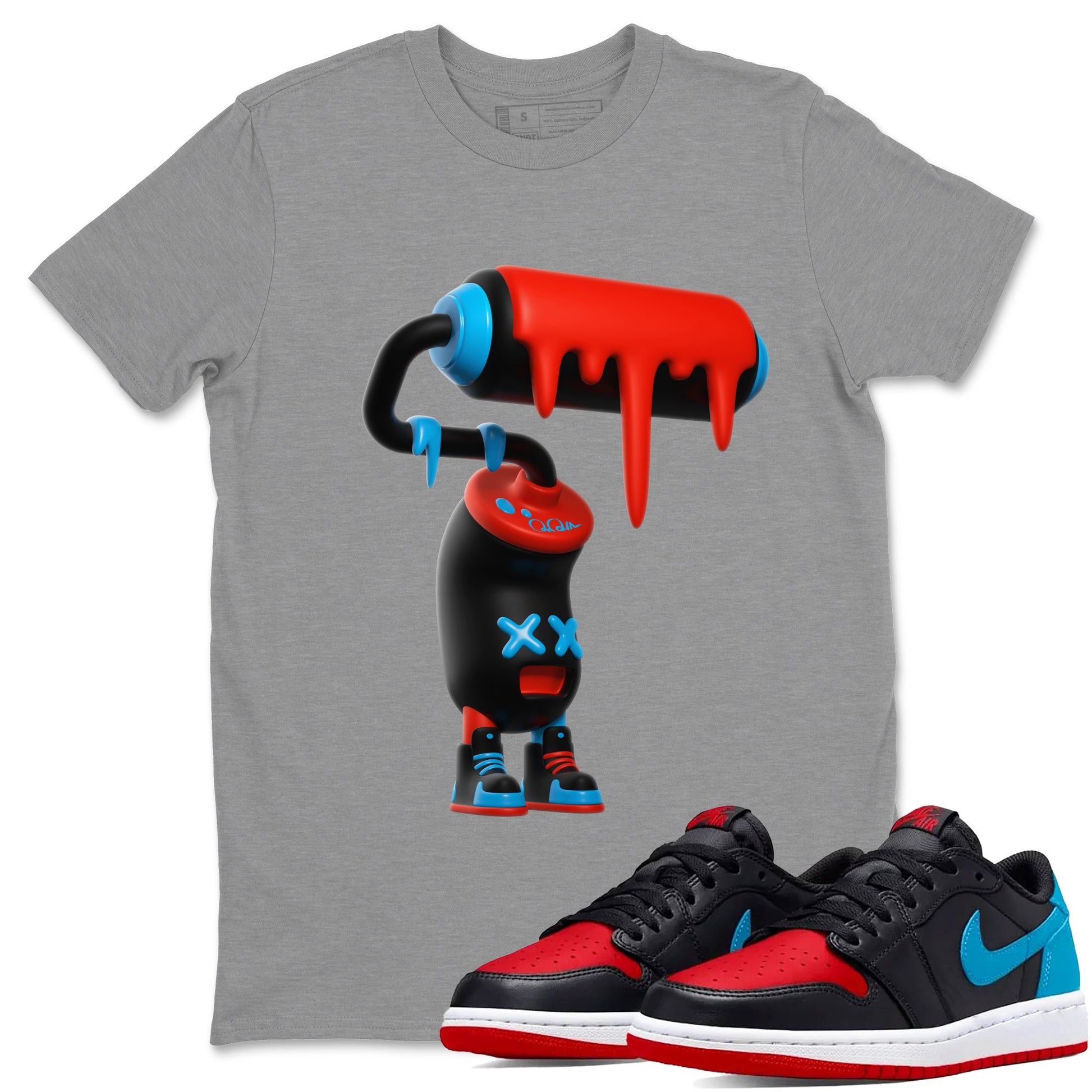 Air Jordan 1 UNC to Chicago Sneaker Match Tees 3D Paint Roller Sneaker Tees AJ1 UNC to Chicago Sneaker Release Tees Unisex Shirts Heather Grey 1