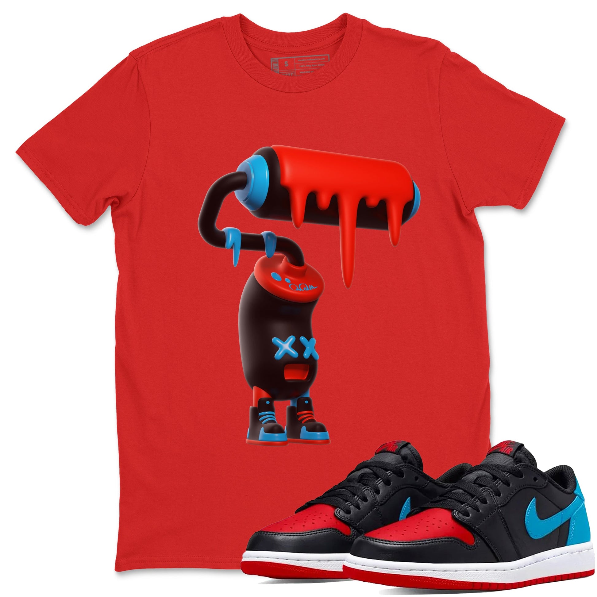 Air Jordan 1 UNC to Chicago Sneaker Match Tees 3D Paint Roller Sneaker Tees AJ1 UNC to Chicago Sneaker Release Tees Unisex Shirts Red 1