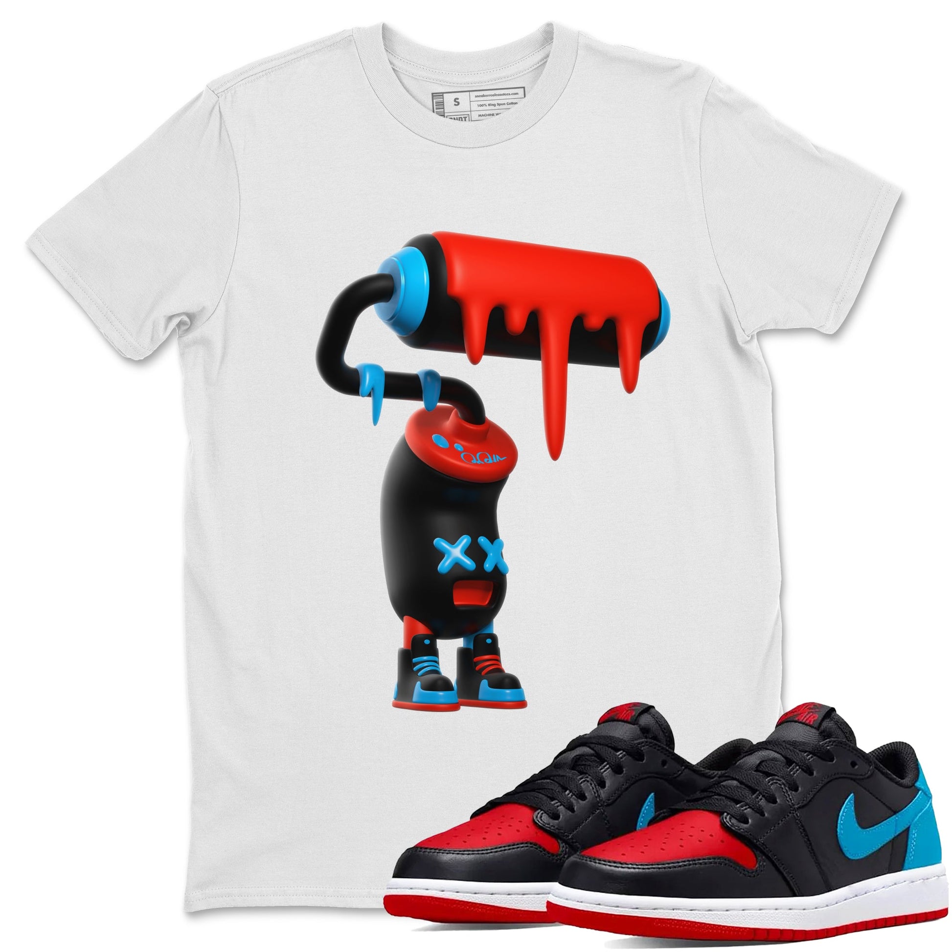 Air Jordan 1 UNC to Chicago Sneaker Match Tees 3D Paint Roller Sneaker Tees AJ1 UNC to Chicago Sneaker Release Tees Unisex Shirts White 1