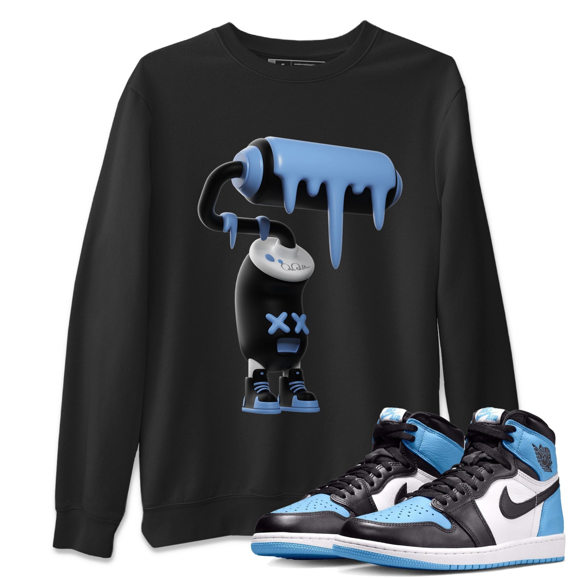 Air Jordan 1 Retro High OG UNC Toe Shirt to match Jordans 3D Paint Roller Sneaker Tees 1s UNC Toe SNRT Sneaker Release Tees Crew Neck T-Shirts Black 1