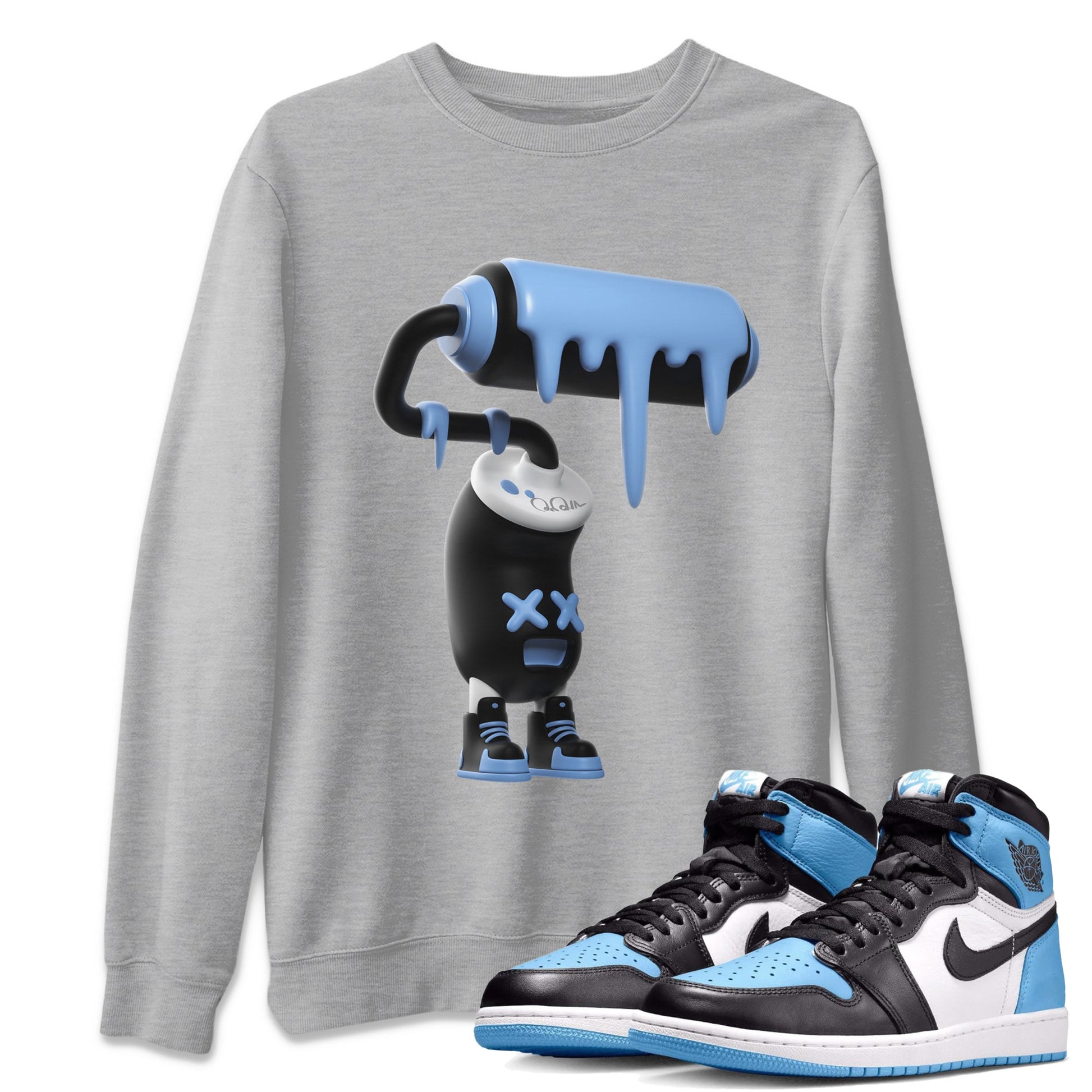 Air Jordan 1 Retro High OG UNC Toe Shirt to match Jordans 3D Paint Roller Sneaker Tees 1s UNC Toe SNRT Sneaker Release Tees Crew Neck T-Shirts Heather Grey 1