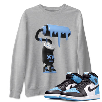 Air Jordan 1 Retro High OG UNC Toe Shirt to match Jordans 3D Paint Roller Sneaker Tees 1s UNC Toe SNRT Sneaker Release Tees Crew Neck T-Shirts Heather Grey 1