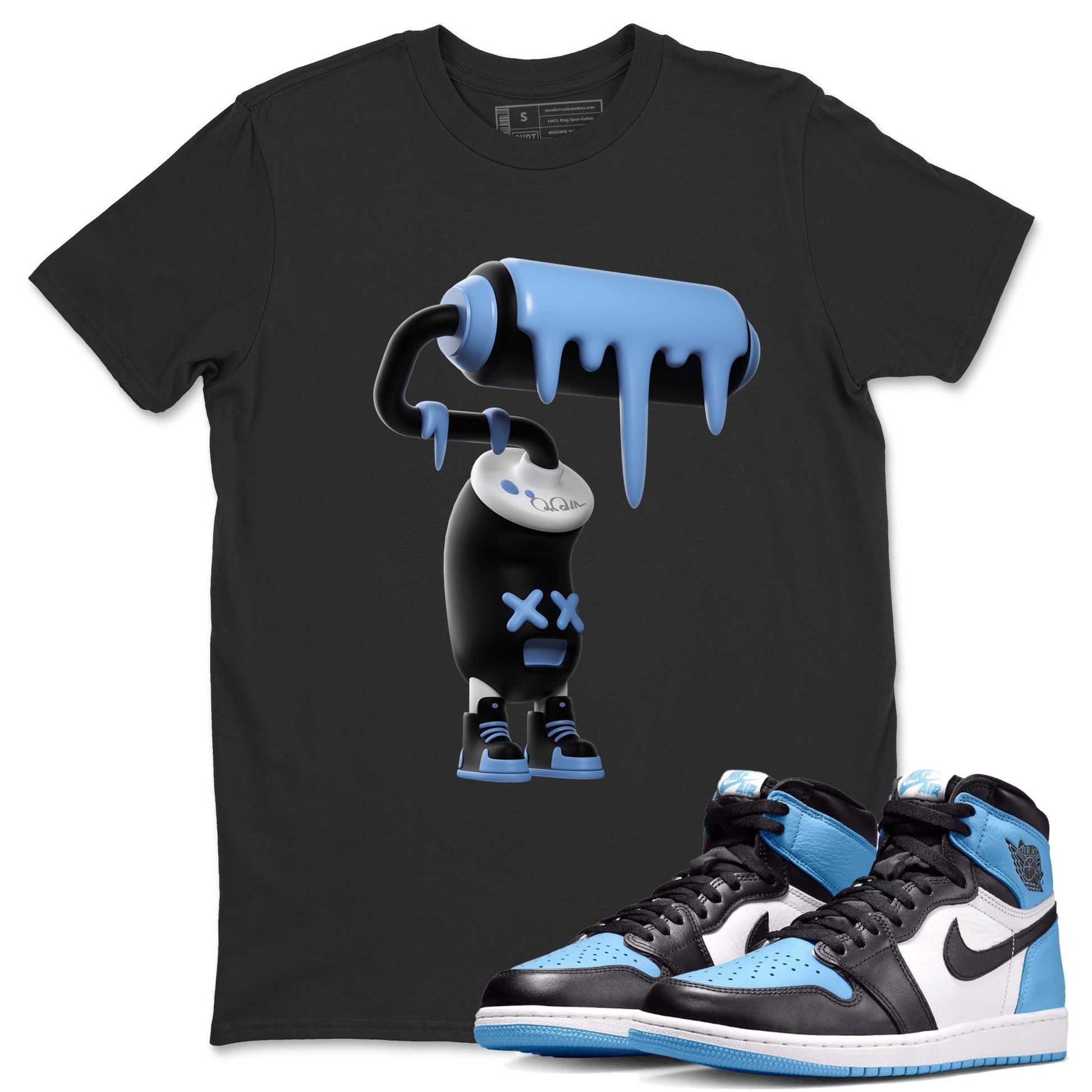 Air Jordan 1 Retro High OG UNC Toe Shirt to match Jordans 3D Paint Roller Sneaker Tees 1s UNC Toe SNRT Sneaker Release Tees Crew Neck T-Shirts Black 1