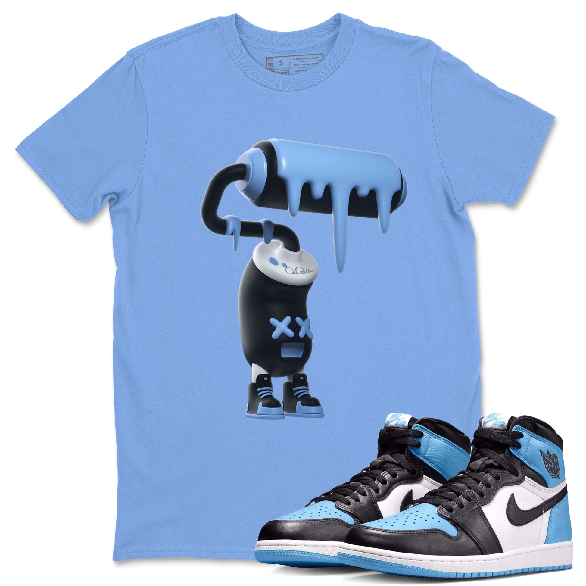 Air Jordan 1 Retro High OG UNC Toe Shirt to match Jordans 3D Paint Roller Sneaker Tees 1s UNC Toe SNRT Sneaker Release Tees Crew Neck T-Shirts Carolina Blue 1