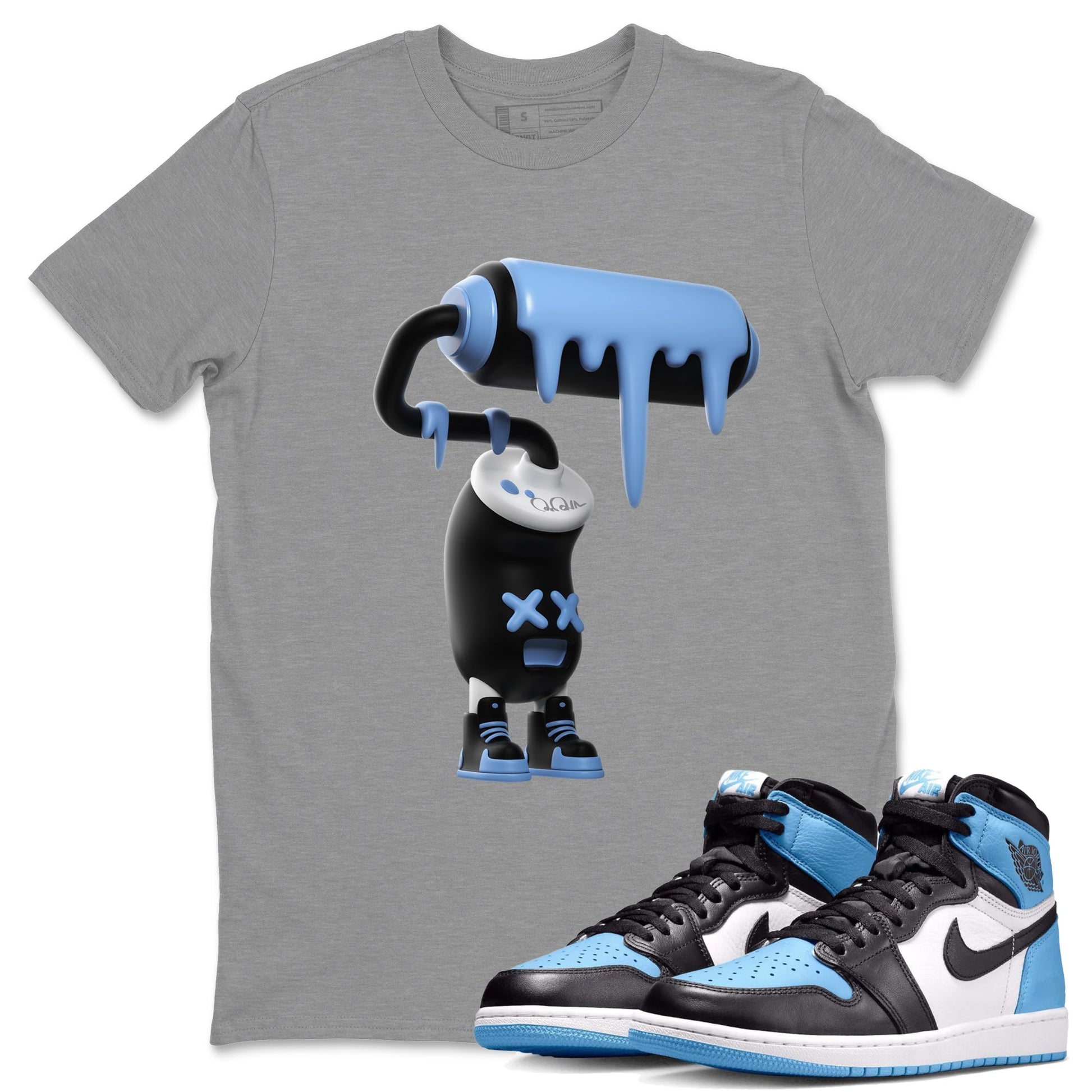 Air Jordan 1 Retro High OG UNC Toe Shirt to match Jordans 3D Paint Roller Sneaker Tees 1s UNC Toe SNRT Sneaker Release Tees Crew Neck T-Shirts Heather Grey 1