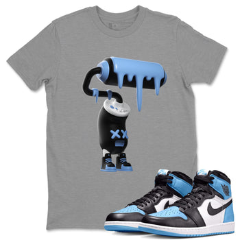 Air Jordan 1 Retro High OG UNC Toe Shirt to match Jordans 3D Paint Roller Sneaker Tees 1s UNC Toe SNRT Sneaker Release Tees Crew Neck T-Shirts Heather Grey 1