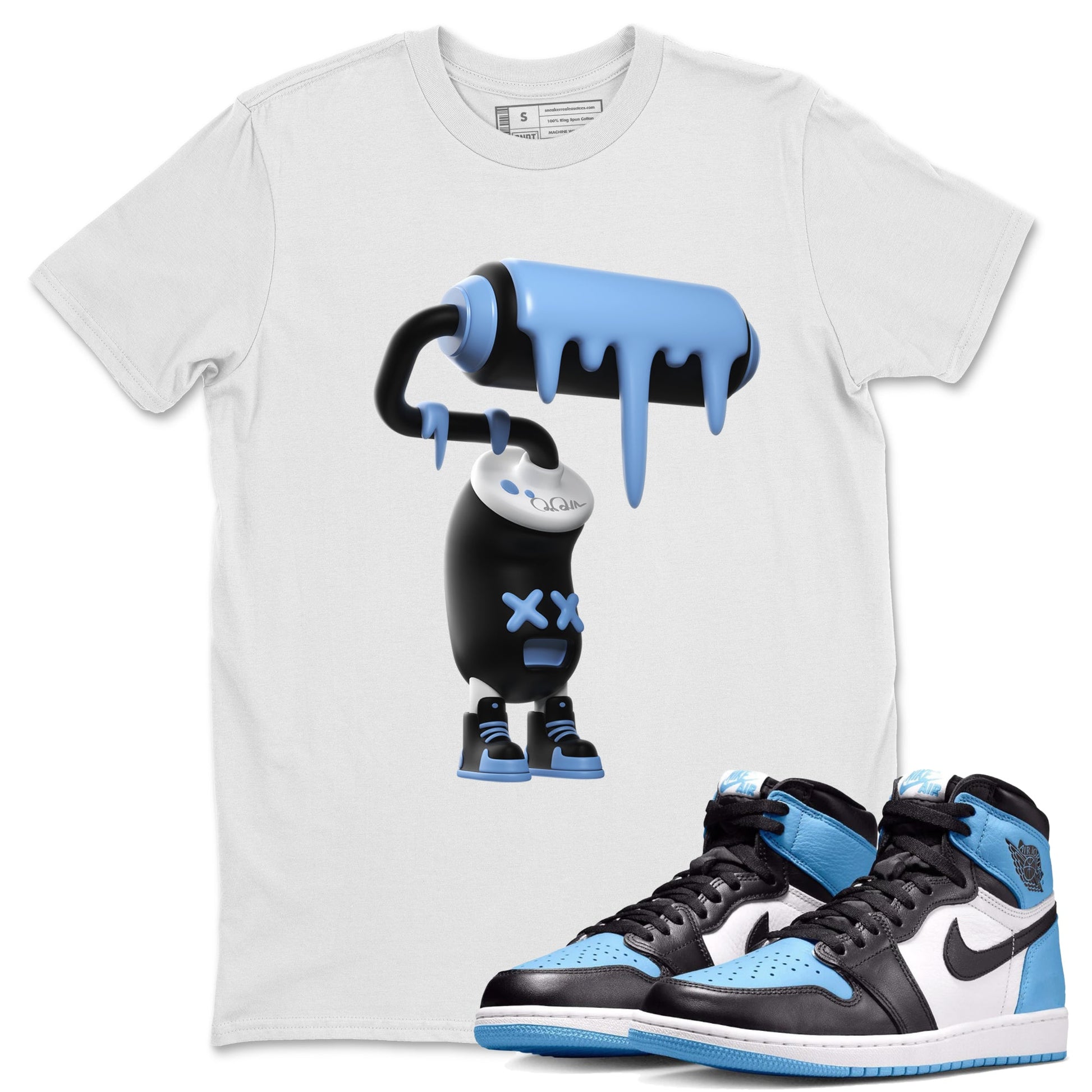 Air Jordan 1 Retro High OG UNC Toe Shirt to match Jordans 3D Paint Roller Sneaker Tees 1s UNC Toe SNRT Sneaker Release Tees Crew Neck T-Shirts White 1