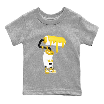 1s Yellow Ochre shirt to match jordans 3D Paint Roller sneaker tees Air Jordan 1 Yellow Ochre SNRT sneaker release tees baby toddler Heather Grey 2 cotton Shirt