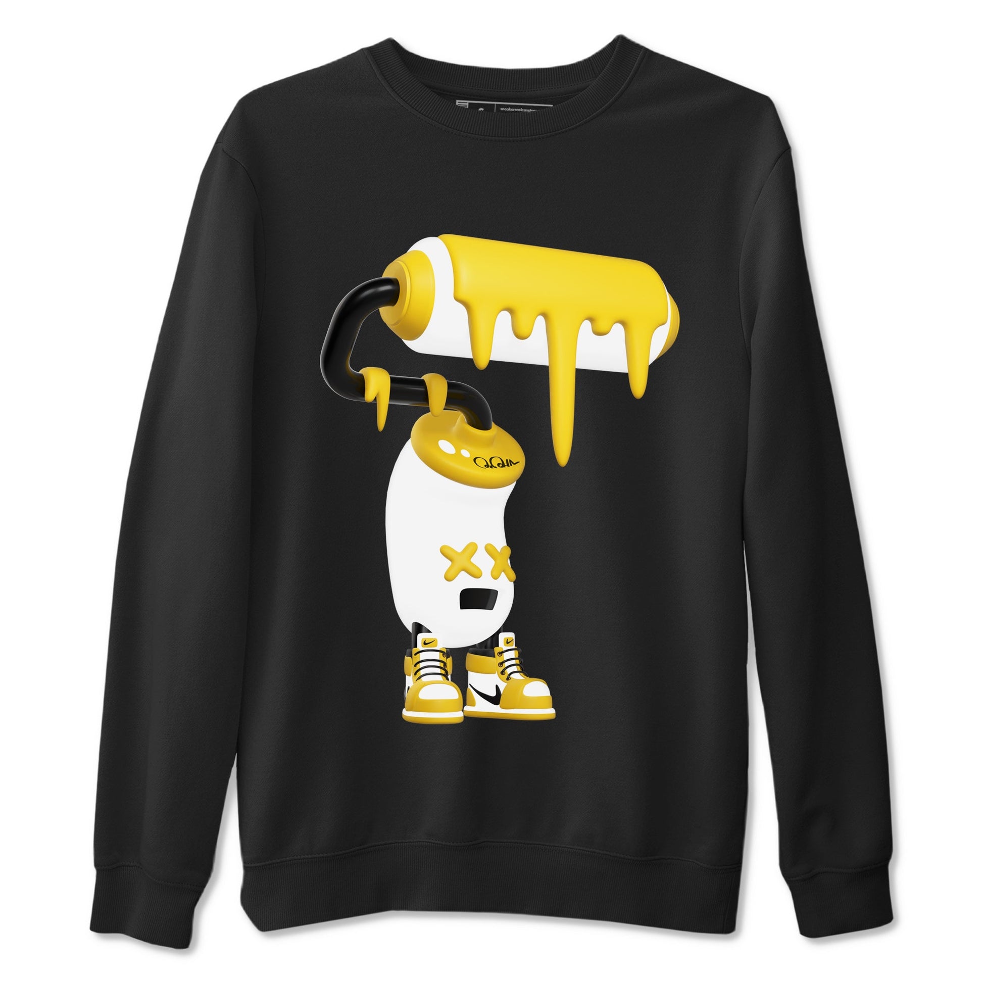 1s Yellow Ochre shirt to match jordans 3D Paint Roller sneaker tees Air Jordan 1 Yellow Ochre SNRT Sneaker Release Tees unisex cotton Black 2 crew neck shirt