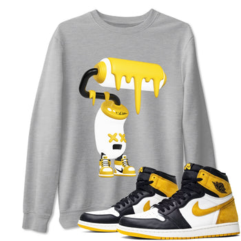 1s Yellow Ochre shirt to match jordans 3D Paint Roller sneaker tees Air Jordan 1 Yellow Ochre SNRT Sneaker Release Tees unisex cotton Heather Grey 1 crew neck shirt