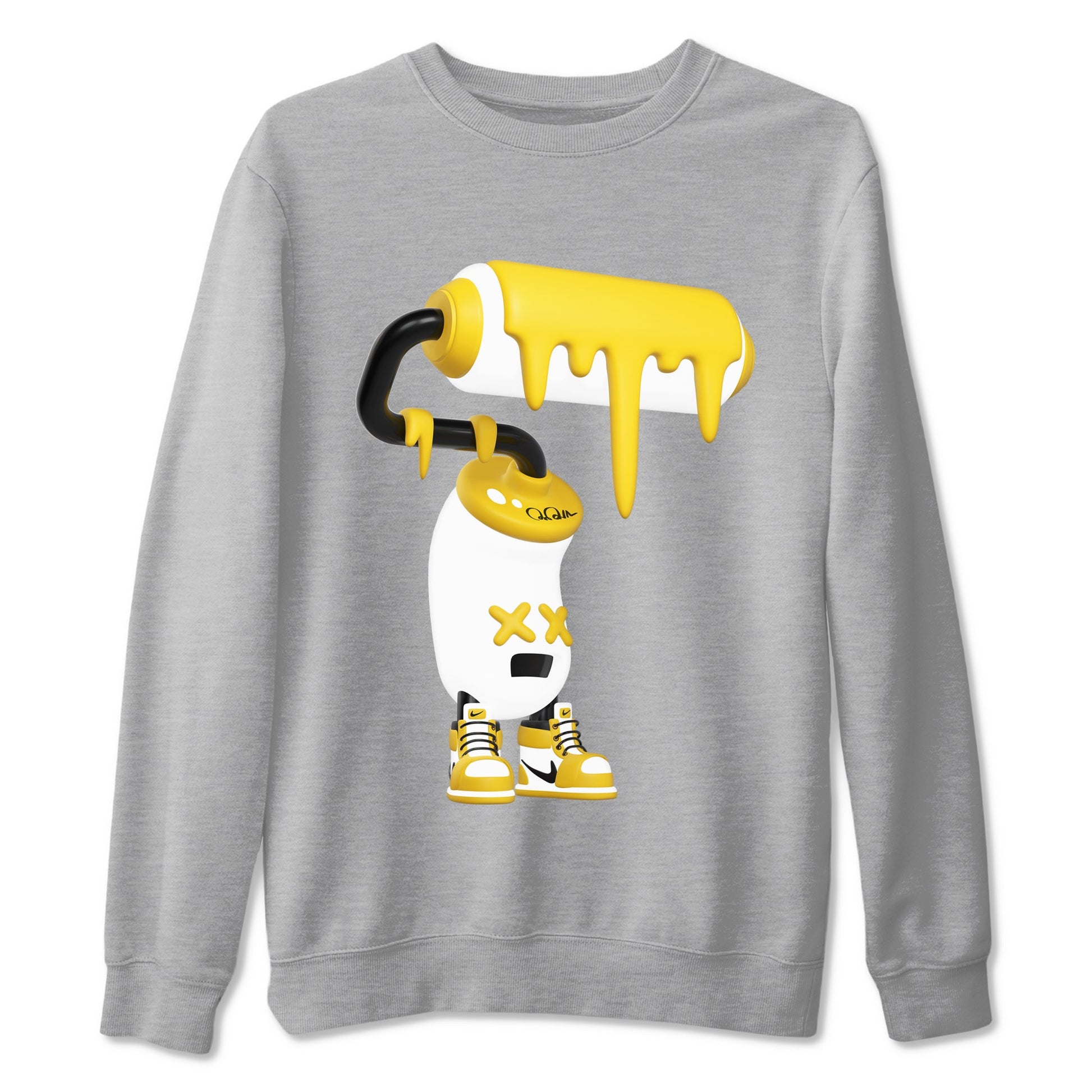 1s Yellow Ochre shirt to match jordans 3D Paint Roller sneaker tees Air Jordan 1 Yellow Ochre SNRT Sneaker Release Tees unisex cotton Heather Grey 2 crew neck shirt