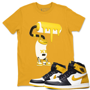 1s Yellow Ochre shirt to match jordans 3D Paint Roller sneaker tees Air Jordan 1 Yellow Ochre SNRT Sneaker Release Tees unisex cotton Gold 1 crew neck shirt