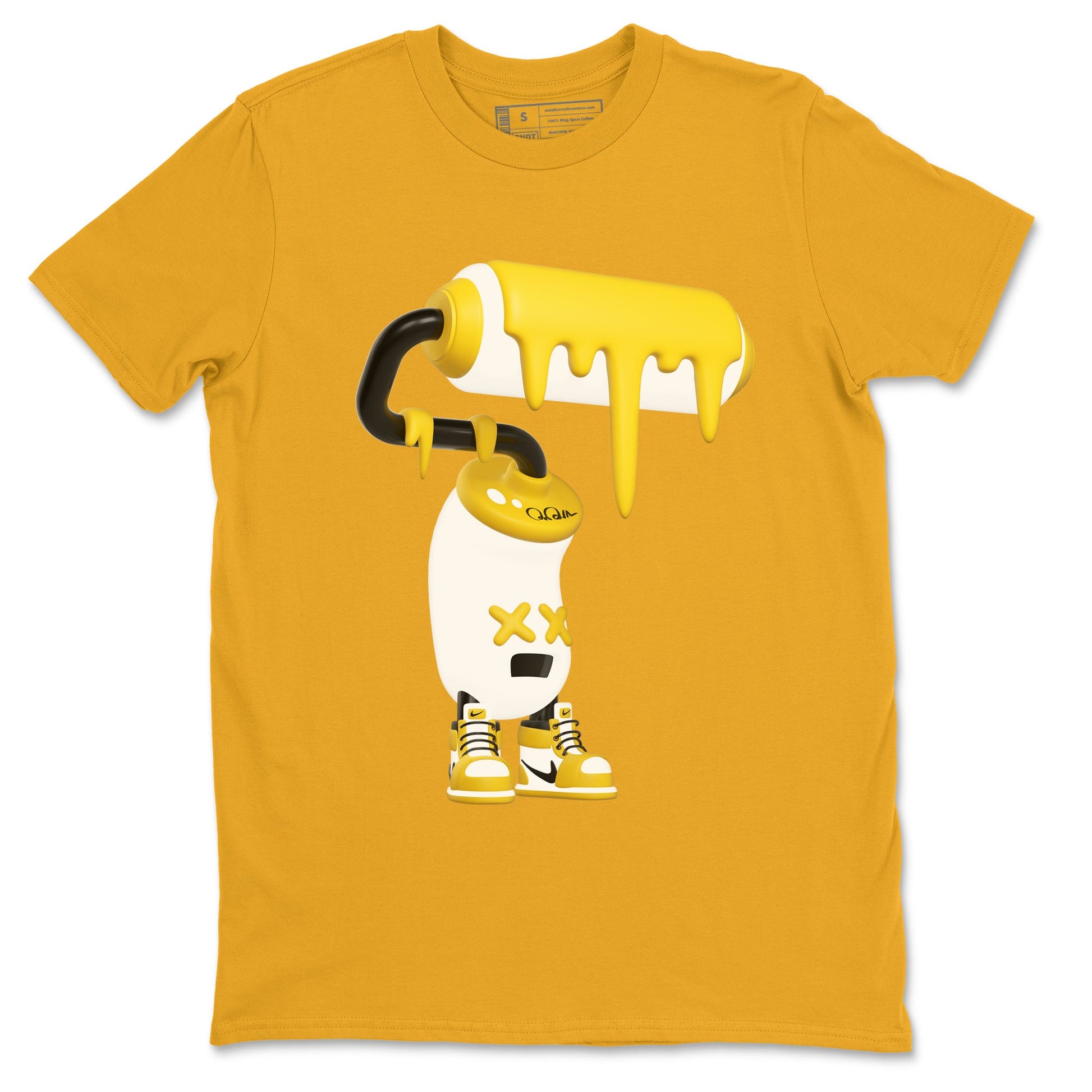 1s Yellow Ochre shirt to match jordans 3D Paint Roller sneaker tees Air Jordan 1 Yellow Ochre SNRT Sneaker Release Tees unisex cotton Gold 2 crew neck shirt