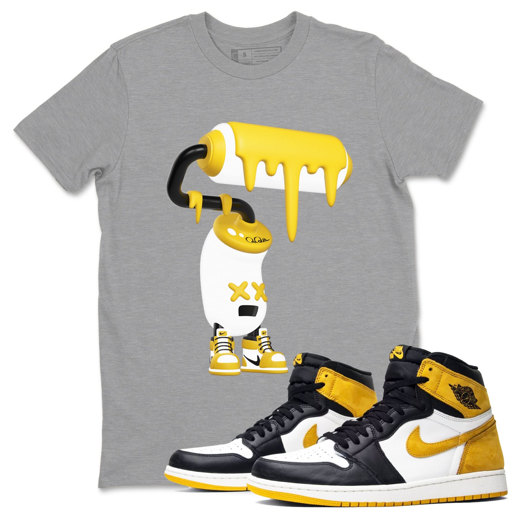 1s Yellow Ochre shirt to match jordans 3D Paint Roller sneaker tees Air Jordan 1 Yellow Ochre SNRT Sneaker Release Tees unisex cotton Heather Grey 1 crew neck shirt