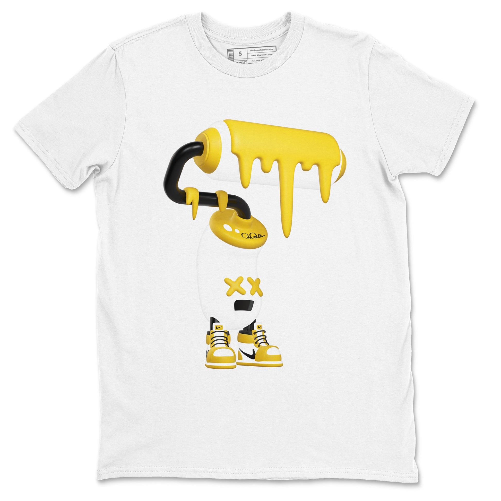 1s Yellow Ochre shirt to match jordans 3D Paint Roller sneaker tees Air Jordan 1 Yellow Ochre SNRT Sneaker Release Tees unisex cotton White 2 crew neck shirt