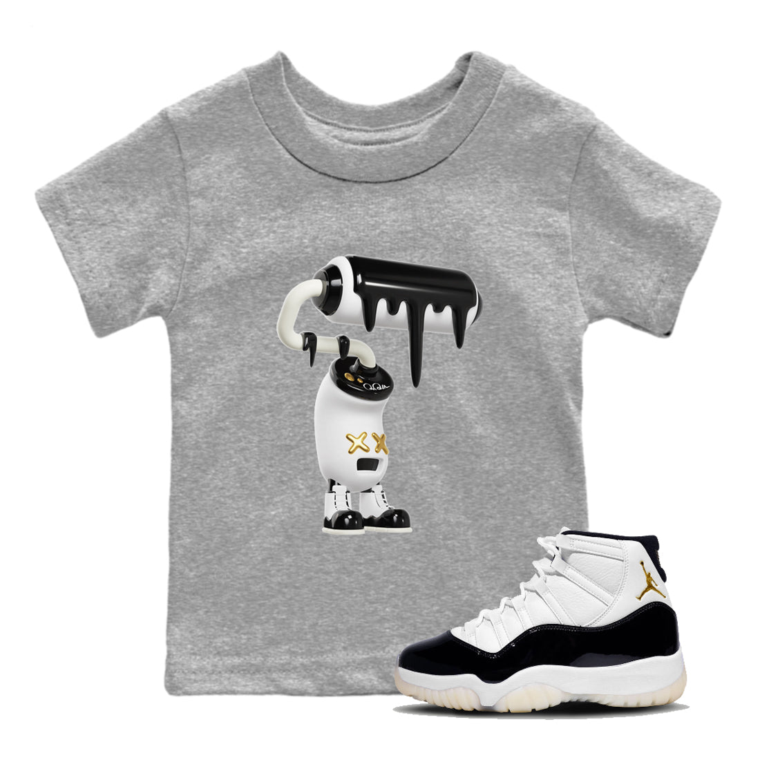 Air Jordan 11 Gratitude shirt to match jordans 3D Paint Roller sneaker tees AJ11 Gratitude SNRT Sneaker Release Tees Baby Toddler Heather Grey 1 T-Shirt
