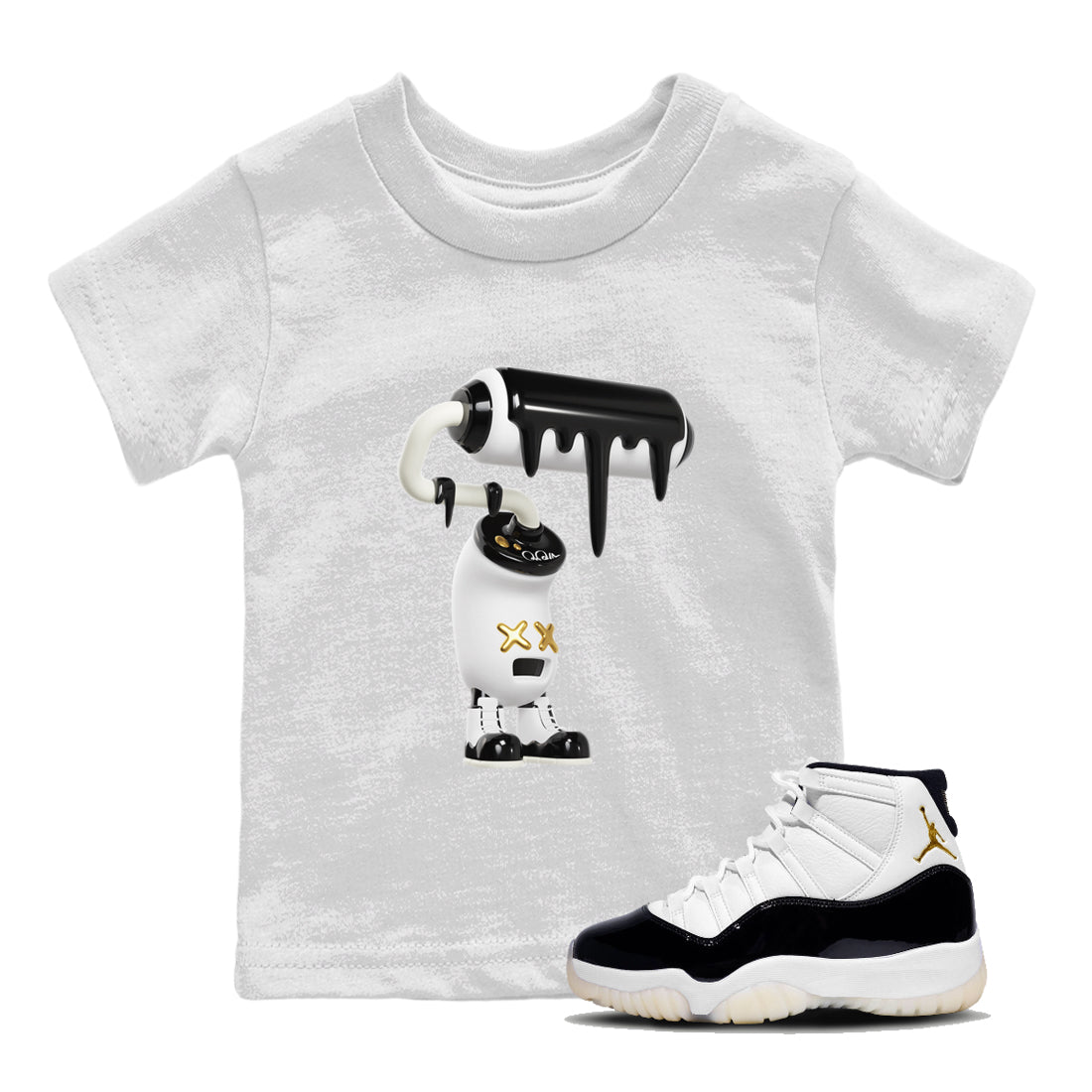 Air Jordan 11 Gratitude shirt to match jordans 3D Paint Roller sneaker tees AJ11 Gratitude SNRT Sneaker Release Tees Baby Toddler White 1 T-Shirt