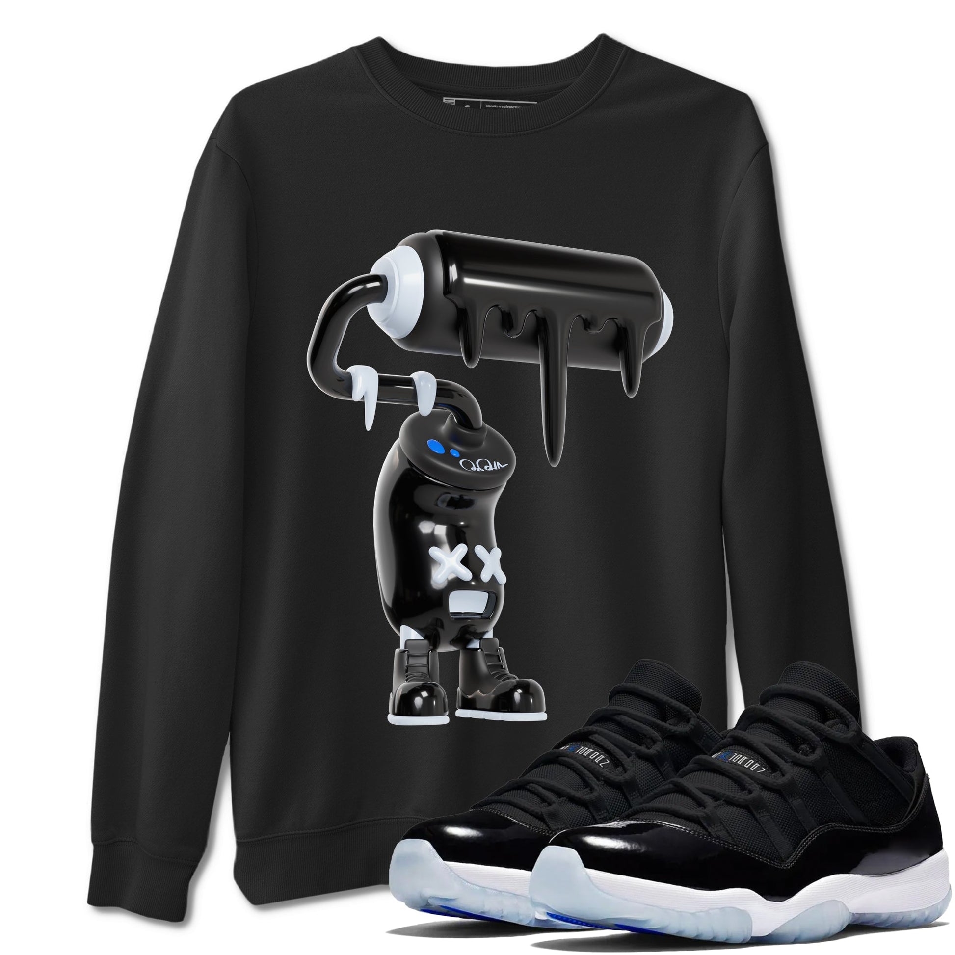 Air Jordan 11 Space shirt to match jordans 3D Paint Roller sneaker tees AJ11 Black and Varsity Royal SNRT Sneaker Release Tees unisex cotton Black 1 crew neck shirt