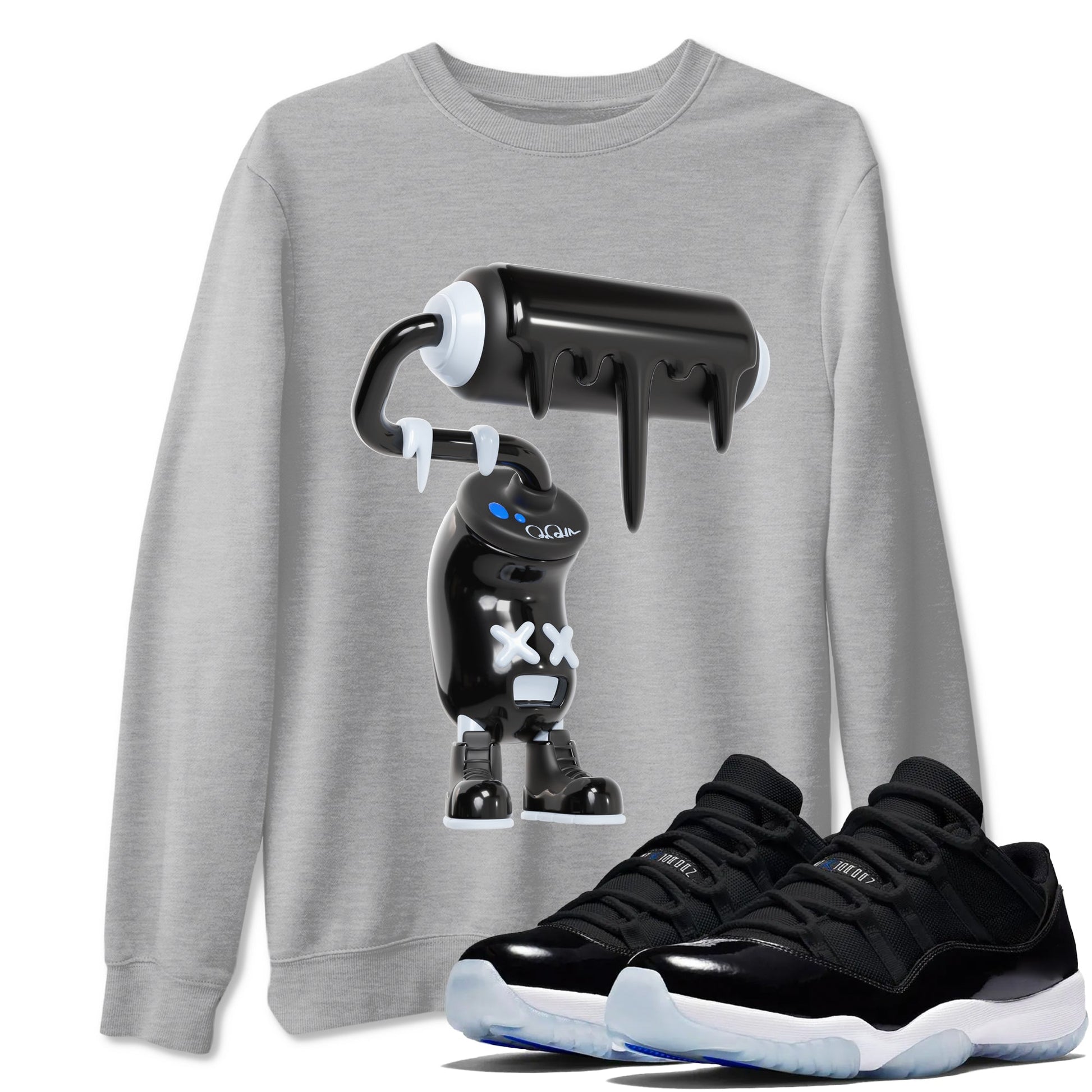 Air Jordan 11 Space shirt to match jordans 3D Paint Roller sneaker tees AJ11 Black and Varsity Royal SNRT Sneaker Release Tees unisex cotton Heather Grey 1 crew neck shirt