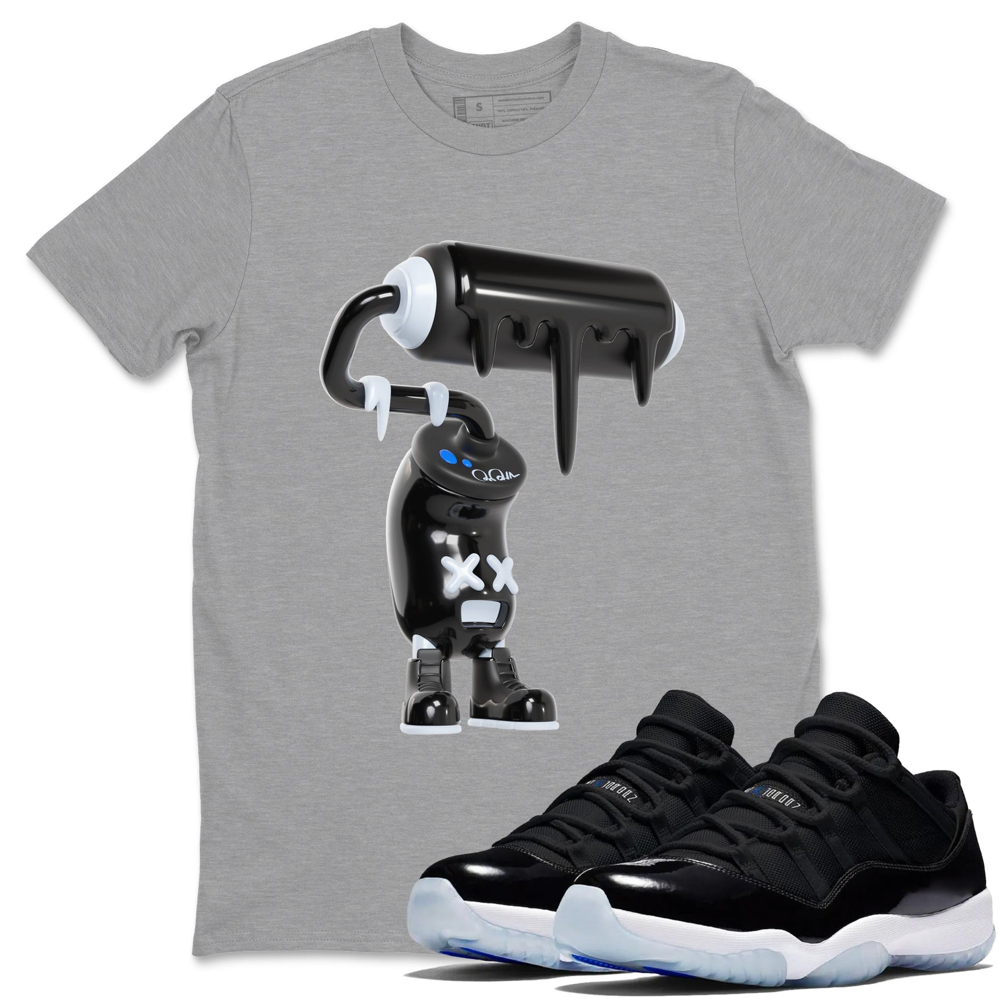 Air Jordan 11 Space shirt to match jordans 3D Paint Roller sneaker tees AJ11 Black and Varsity Royal SNRT Sneaker Release Tees unisex cotton Heather Grey 1 crew neck shirt