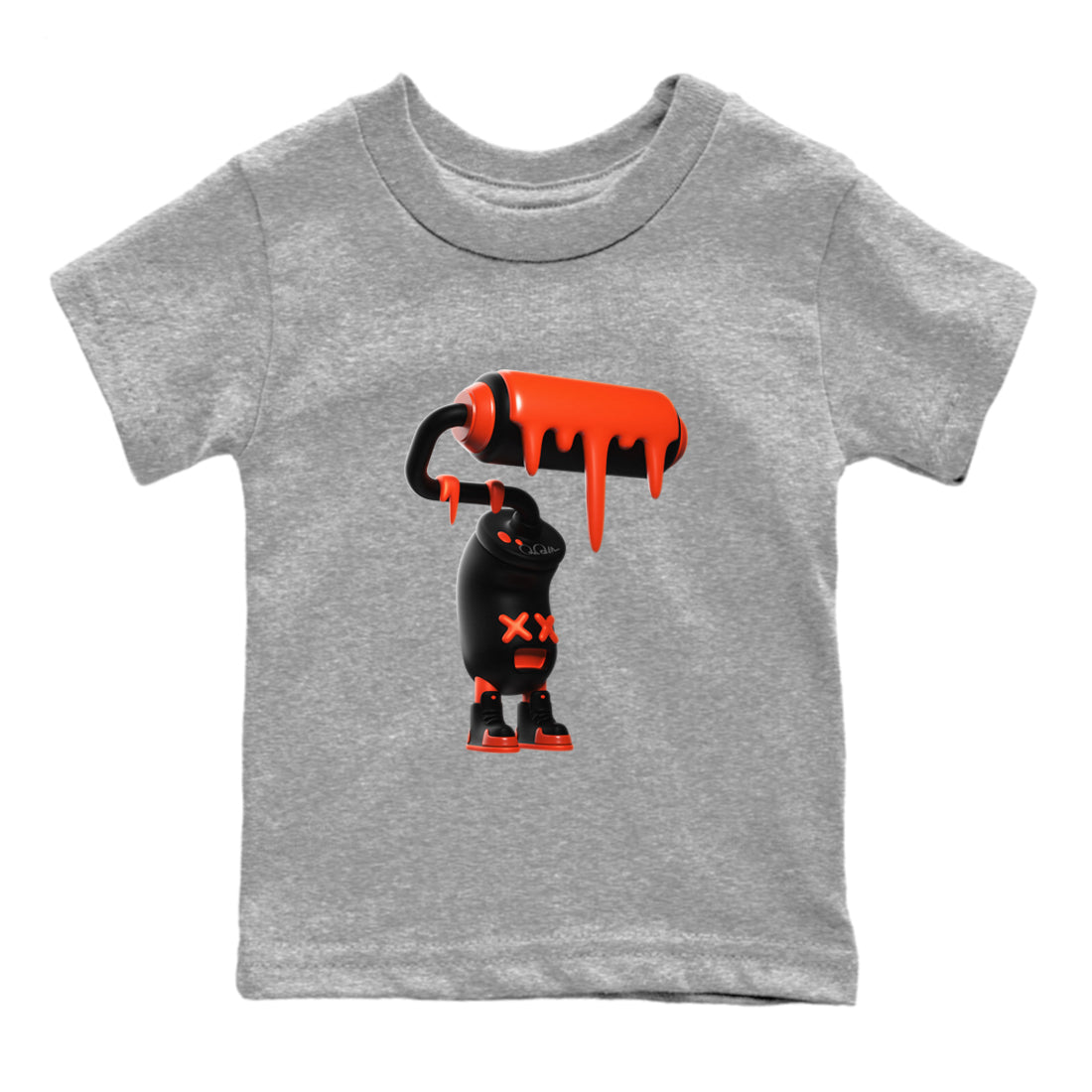 Air Jordan 12 Brilliant Orange Sneaker Match Tees 3D Paint Roller Sneaker Tees AJ12 Brilliant Orange Sneaker Release Tees Kids Shirts Heather Grey 2