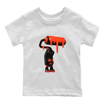 Air Jordan 12 Brilliant Orange Sneaker Match Tees 3D Paint Roller Sneaker Tees AJ12 Brilliant Orange Sneaker Release Tees Kids Shirts White 2