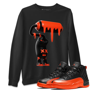 Air Jordan 12 Brilliant Orange Sneaker Match Tees 3D Paint Roller Sneaker Tees AJ12 Brilliant Orange Sneaker Release Tees Unisex Shirts Black 1