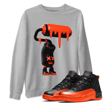 Air Jordan 12 Brilliant Orange Sneaker Match Tees 3D Paint Roller Sneaker Tees AJ12 Brilliant Orange Sneaker Release Tees Unisex Shirts Heather Grey 1
