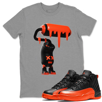 Air Jordan 12 Brilliant Orange Sneaker Match Tees 3D Paint Roller Sneaker Tees AJ12 Brilliant Orange Sneaker Release Tees Unisex Shirts Heather Grey 1