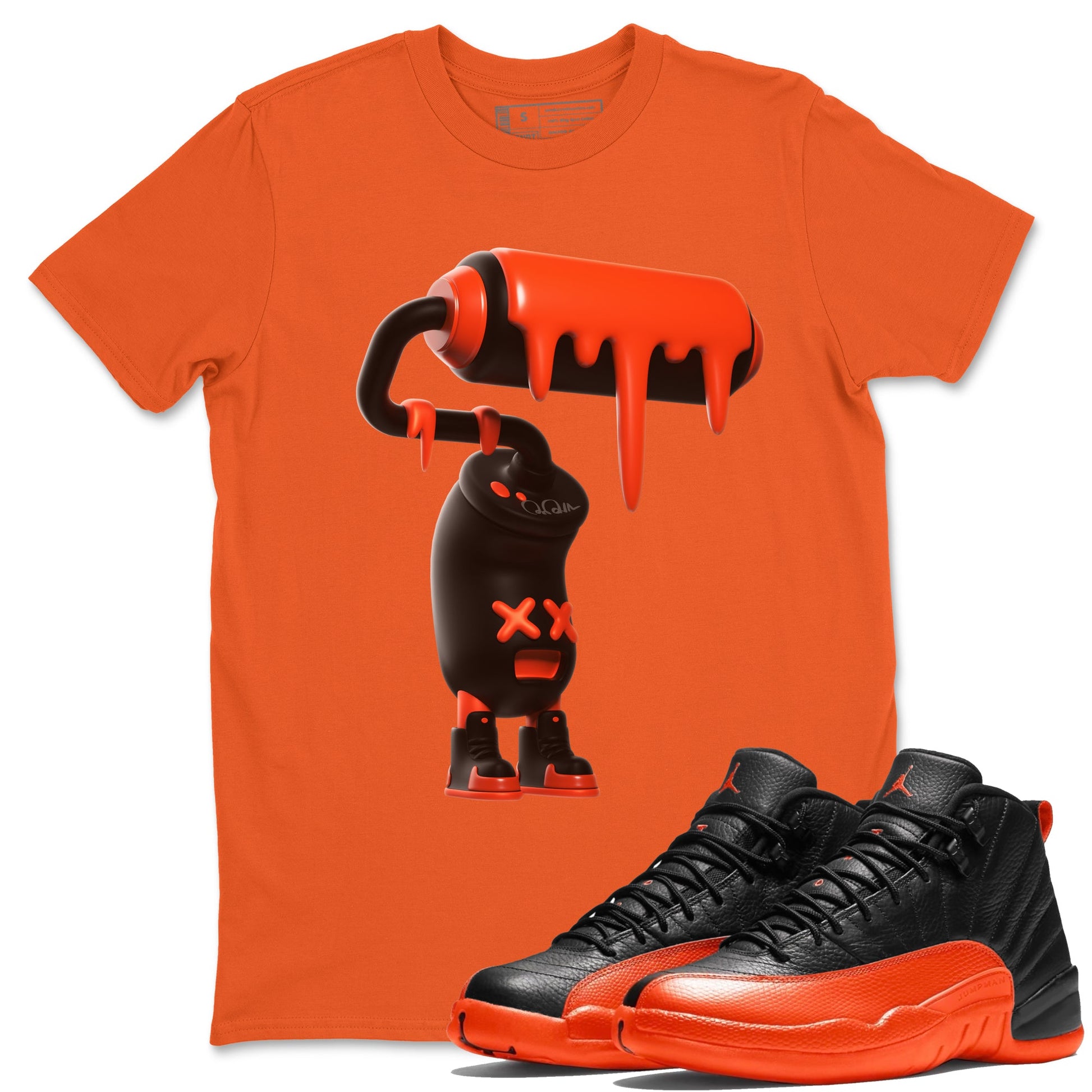 Air Jordan 12 Brilliant Orange Sneaker Match Tees 3D Paint Roller Sneaker Tees AJ12 Brilliant Orange Sneaker Release Tees Unisex Shirts Orange 1
