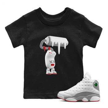 Air Jordan 13 Wolf Grey Sneaker Match Tees 3D Paint Roller Sneaker Tees AJ13 Wolf Grey Sneaker Release Tees Kids Shirts Black 1