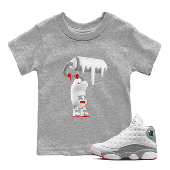 Air Jordan 13 Wolf Grey Sneaker Match Tees 3D Paint Roller Sneaker Tees AJ13 Wolf Grey Sneaker Release Tees Kids Shirts Heather Grey 1