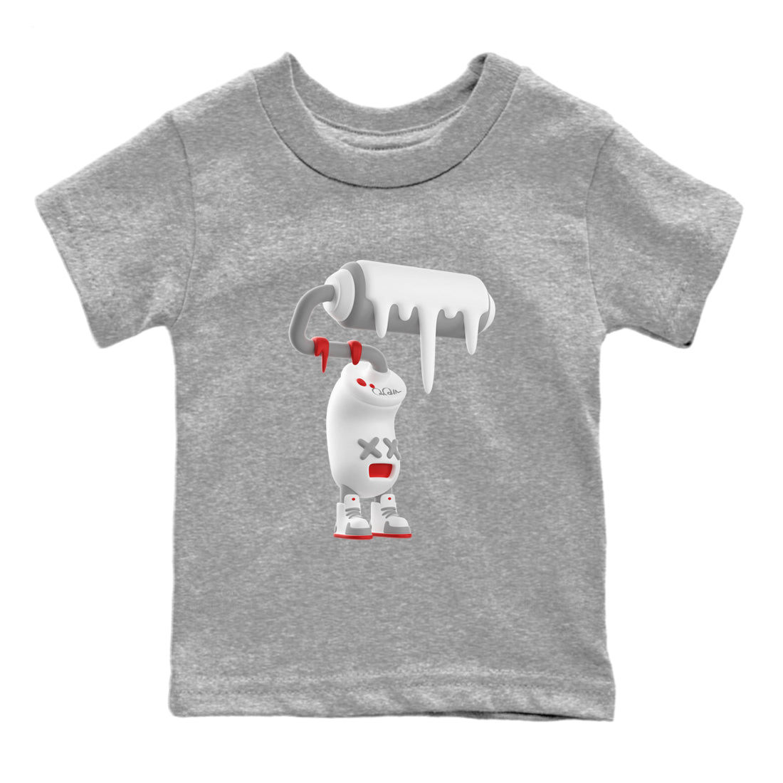 Air Jordan 13 Wolf Grey Sneaker Match Tees 3D Paint Roller Sneaker Tees AJ13 Wolf Grey Sneaker Release Tees Kids Shirts Heather Grey 2