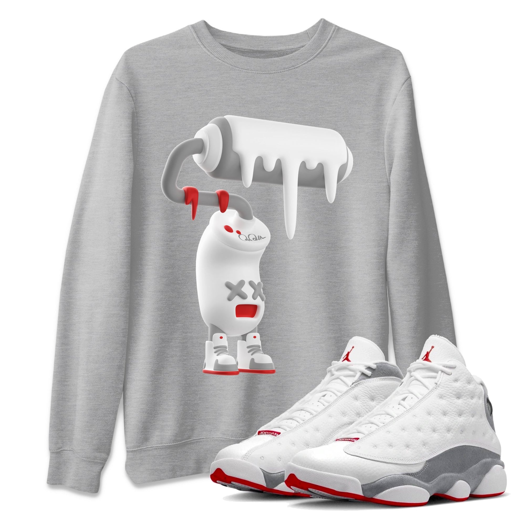 Air Jordan 13 Wolf Grey Sneaker Match Tees 3D Paint Roller Sneaker Tees AJ13 Wolf Grey Sneaker Release Tees Unisex Shirts Heather Grey 1