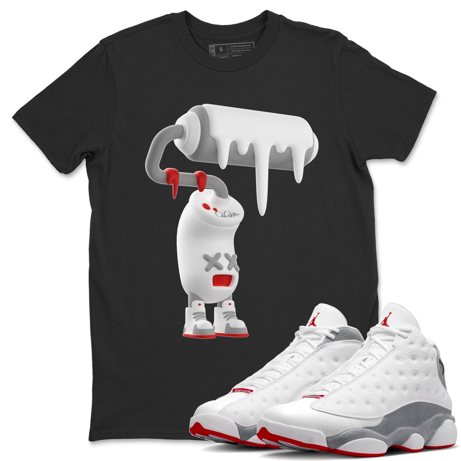 Air Jordan 13 Wolf Grey Sneaker Match Tees 3D Paint Roller Sneaker Tees AJ13 Wolf Grey Sneaker Release Tees Unisex Shirts Black 1