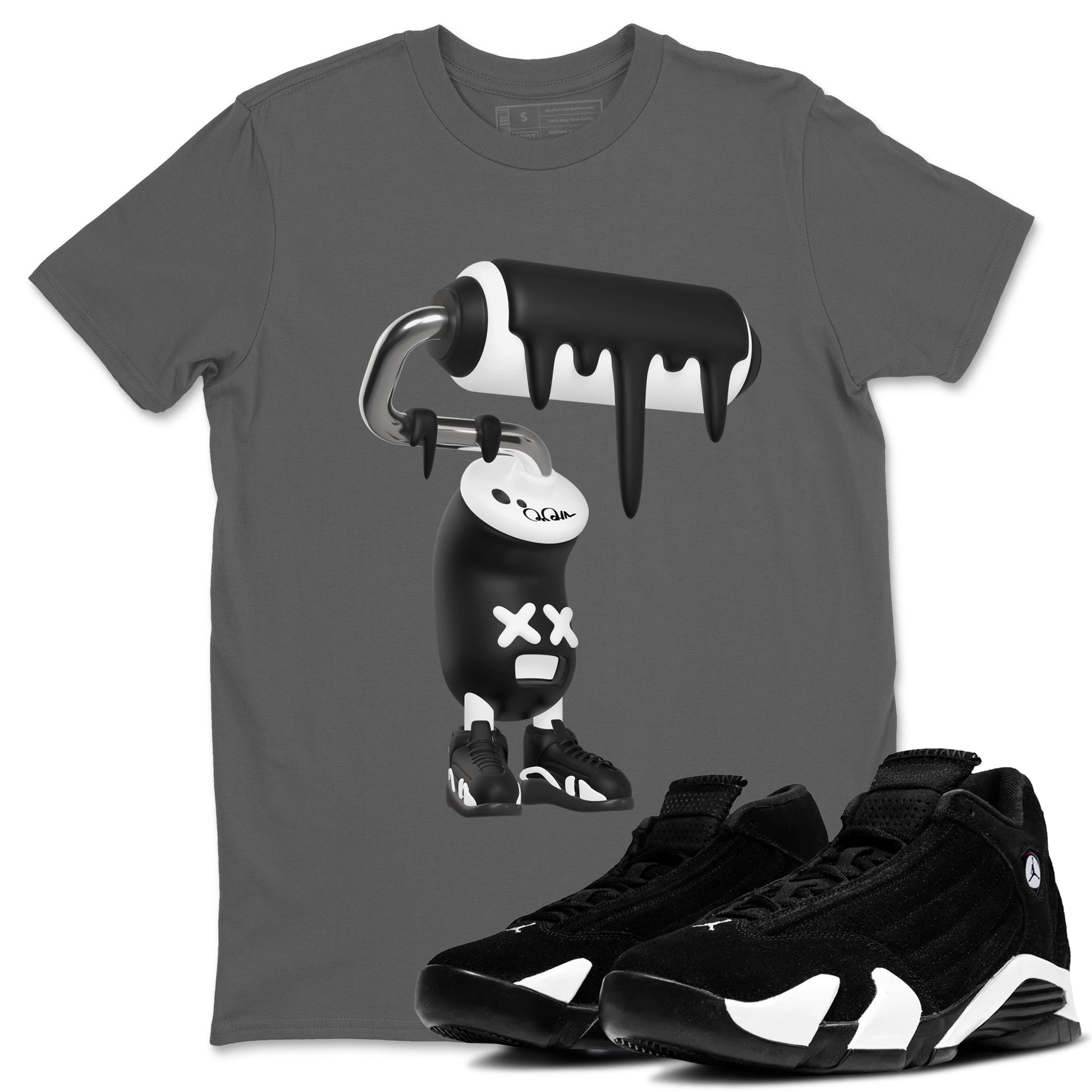 14s Panda shirt to match jordans 3D Paint Roller sneaker tees Air Jordan 14 Panda SNRT Sneaker Release Tees Unisex Cool Grey 1 T-Shirt