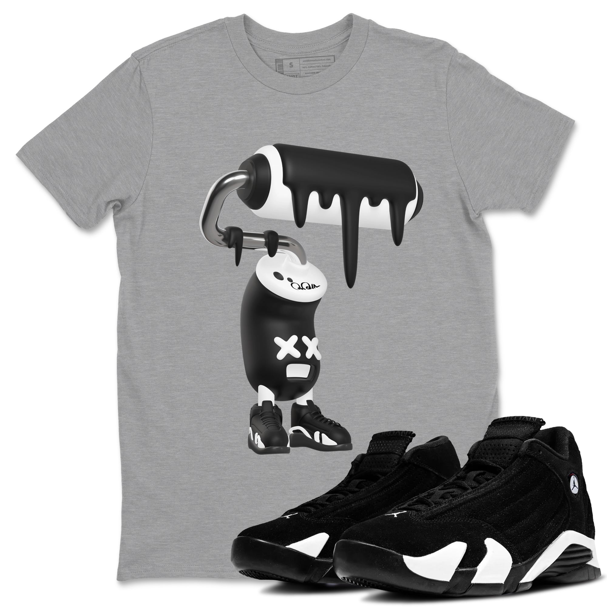 14s Panda shirt to match jordans 3D Paint Roller sneaker tees Air Jordan 14 Panda SNRT Sneaker Release Tees Unisex Heather Grey 1 T-Shirt
