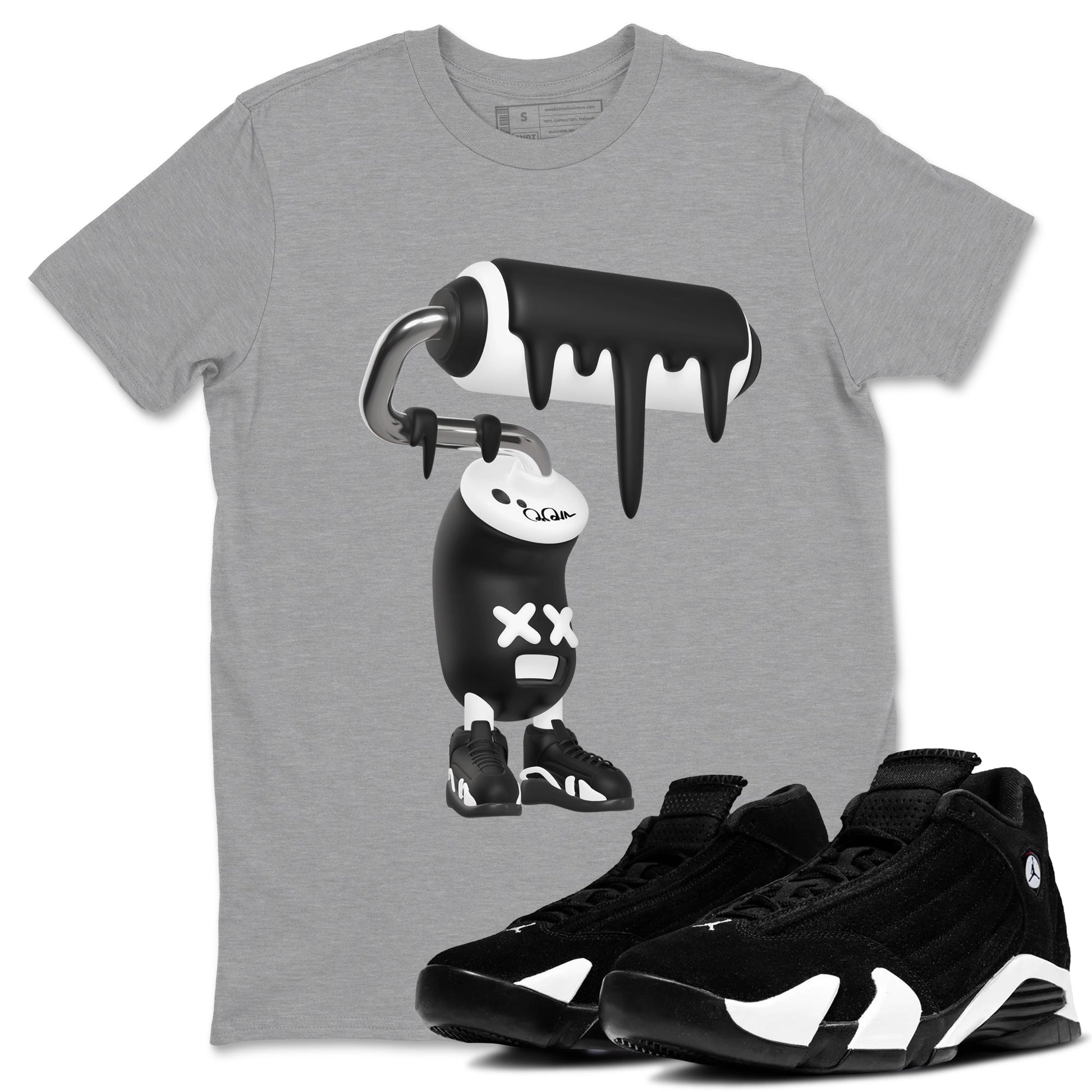 14s Panda shirt to match jordans 3D Paint Roller sneaker tees Air Jordan 14 Panda SNRT Sneaker Release Tees Unisex Heather Grey 1 T-Shirt