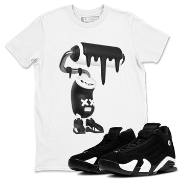 14s Panda shirt to match jordans 3D Paint Roller sneaker tees Air Jordan 14 Panda SNRT Sneaker Release Tees Unisex White 1 T-Shirt