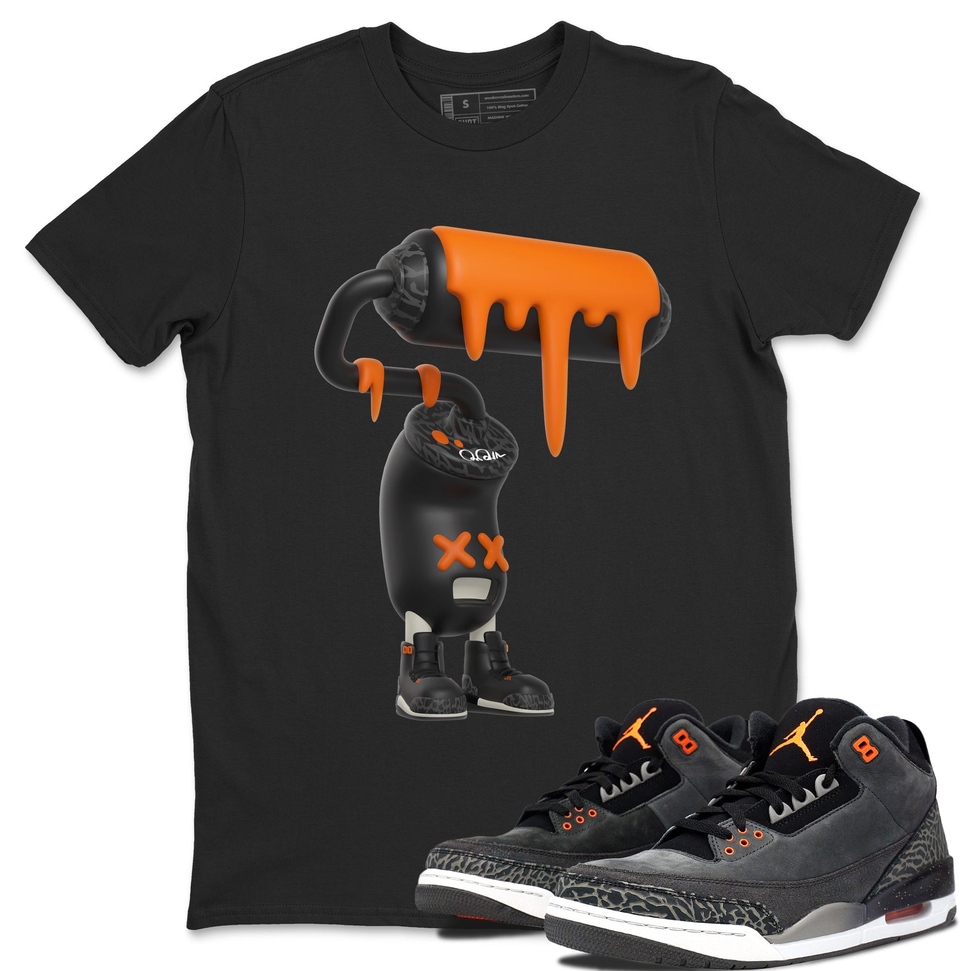 3s Fear shirt to match jordans 3D Paint Roller sneaker tees Air Jordan 3 Fear SNRT Sneaker Release Tees Unisex Black 1 T-Shirt